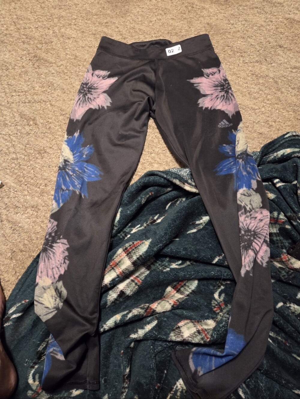 adidas Black Leggings with Blue and Pink Floral Print